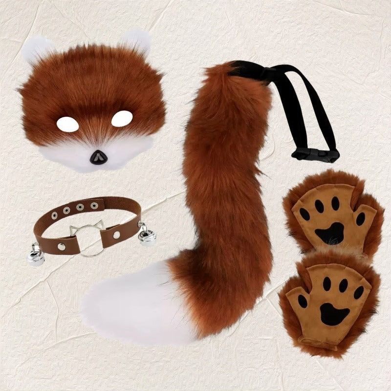 Image of Halloween set of animal claws plush gloves fox ears cos animal ears and animal tail erotic accessories female mask tail